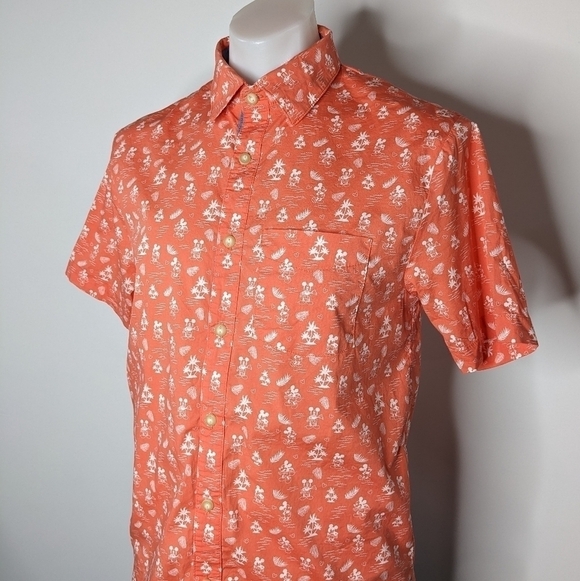 Disney Parks orange white tropical Mickey Mouse short sleeve button up S - Picture 2 of 8